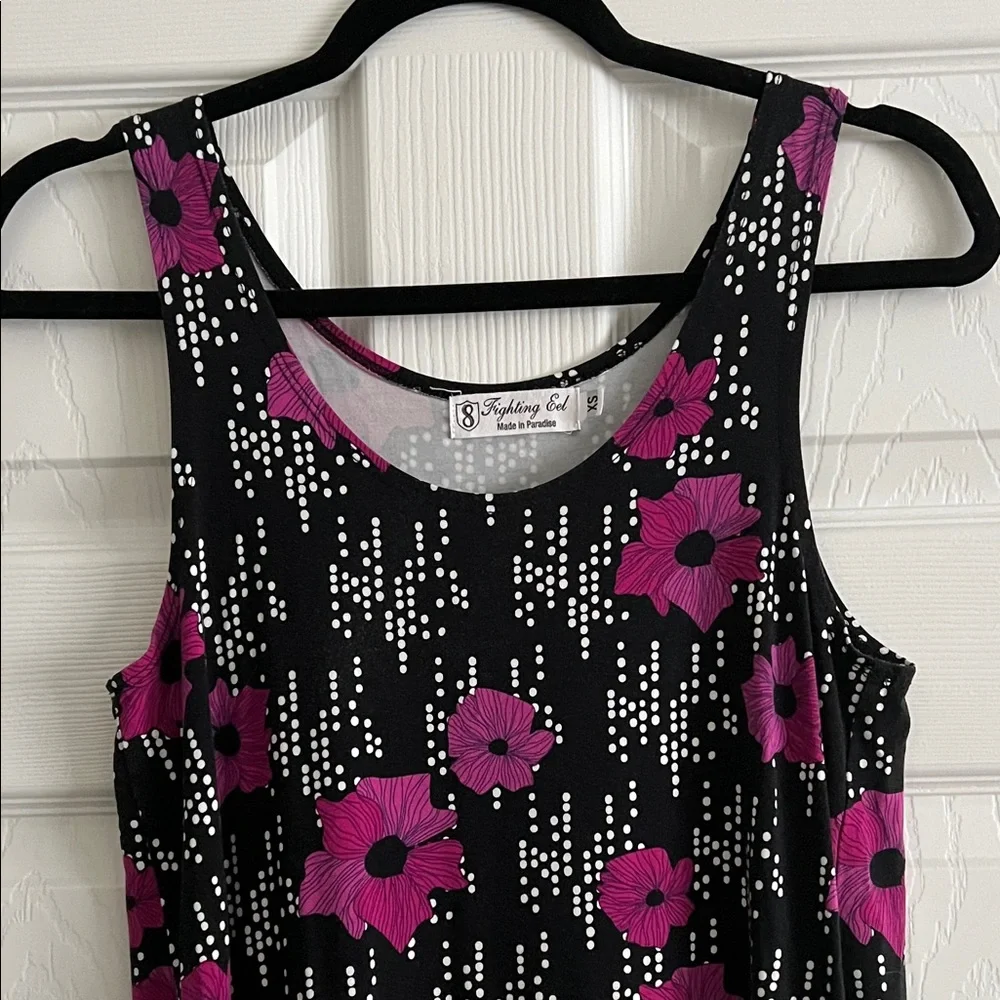 Fighting Eel Floral Black and Purple Sleeveless Dress - Picture 8 of 8